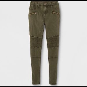 Olive Green High Waisted Stretch Moto Jeggings